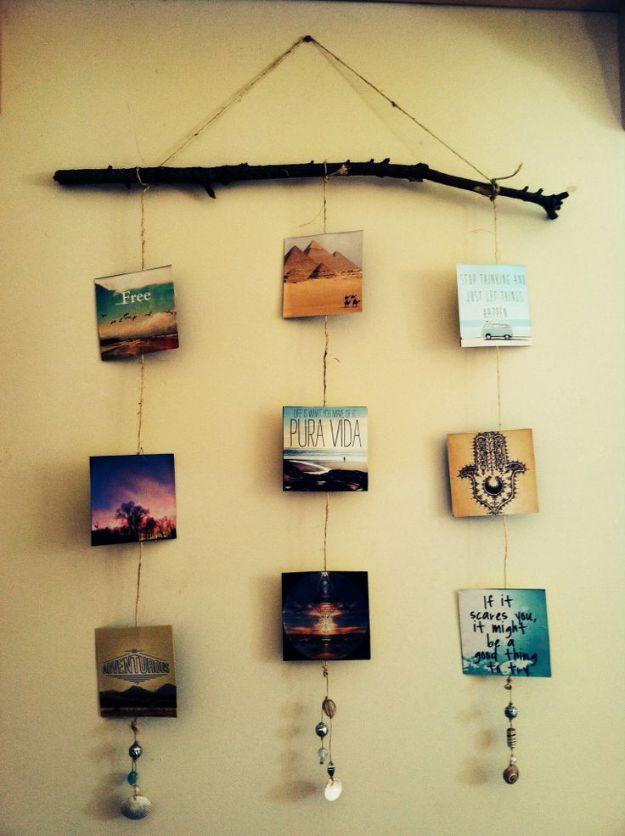 Instagram Style Photo Branch Mobile, a boho decor idea, easy enough for a beginner and a charming handmade detail