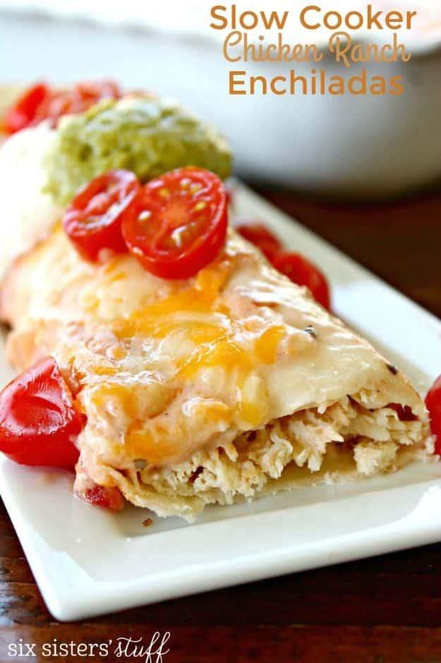 Enchiladas - Slow Cooker Chicken Ranch Enchiladas - Best Easy Enchilada Recipes and Enchilada Casserole With Chicken, Beef, Cheese, Shrimp, Turkey and Vegetarian - Healthy Salsa fo