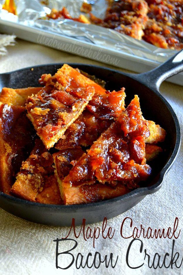 Maple caramel bacon crack, bacon baked over crescent dough in maple syrup and brown sugar, cut in squares