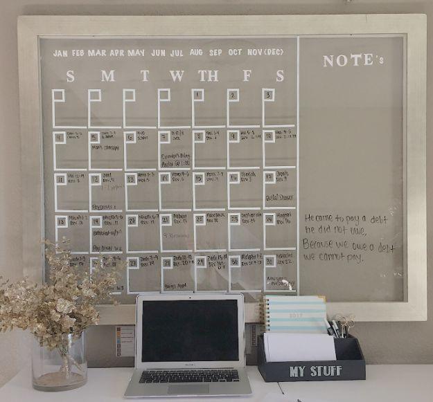 DIY Office Furniture - DIY Glass Calendar - Do It Yourself Home Office Furniture Ideas - Desk Projects, Thrift Store Makeovers, Chairs, Office File Cabinets and Organization - Shel