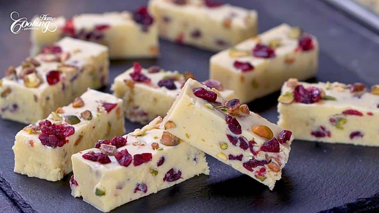 Easy White Cranberry Pistachio Fudge Recipe