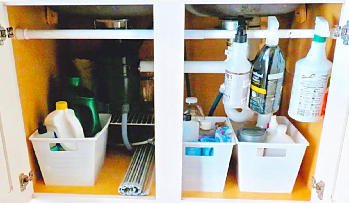 Organize Under The Sink With A Tension Rod