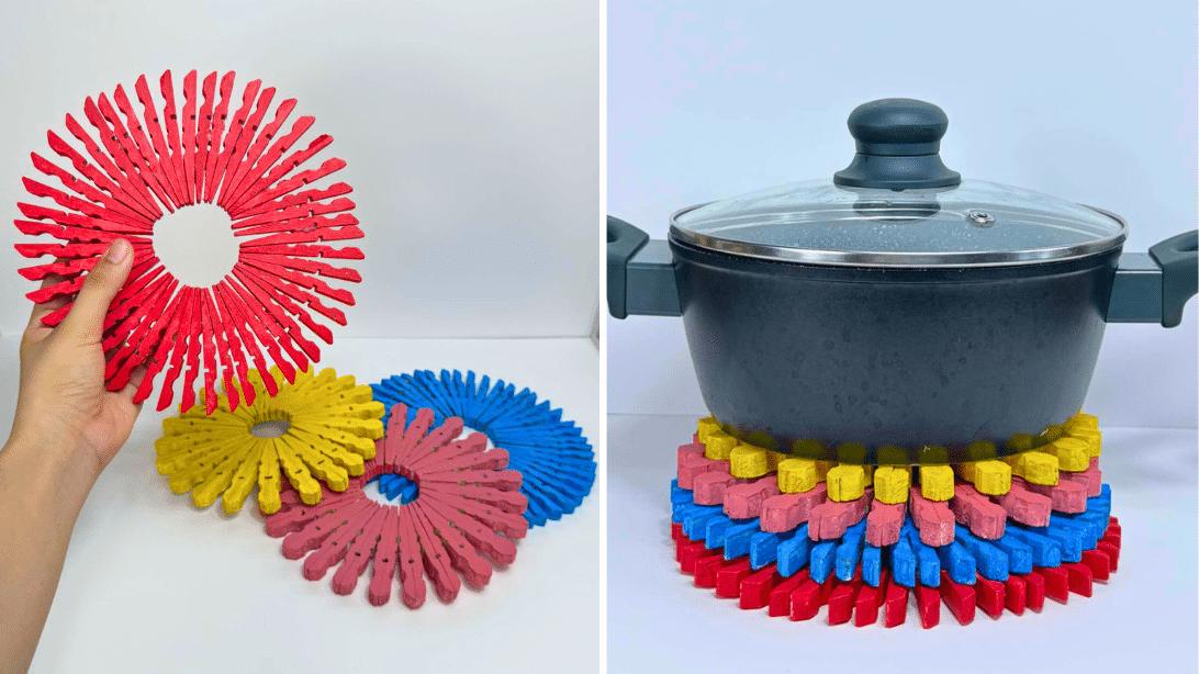 Easy DIY Trivet Made Out of Clothespins