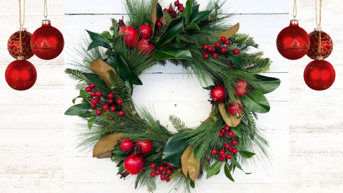 DIY Christmas Wreath With Pomegranates