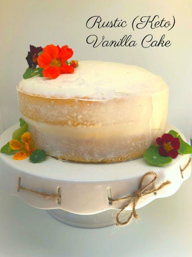 Keto Dessert Recipes - Rustic Keto Vanilla Cake - Easy Ketogenic Diet Dessert Recipes and Recipe Ideas - Shakes, Cakes In A Mug, Low Carb Brownies, Gluten Free Cookies #keto #ketor