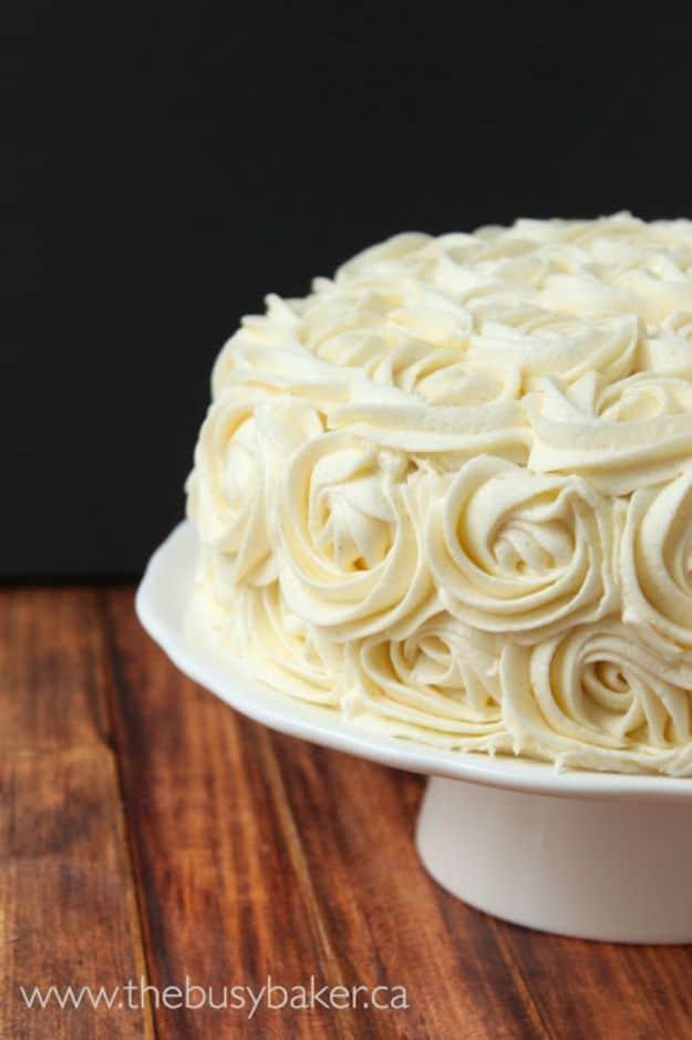 Vanilla bean birthday cake with real vanilla flecks and piped buttercream roses, simple and elegant recipe for a celebration