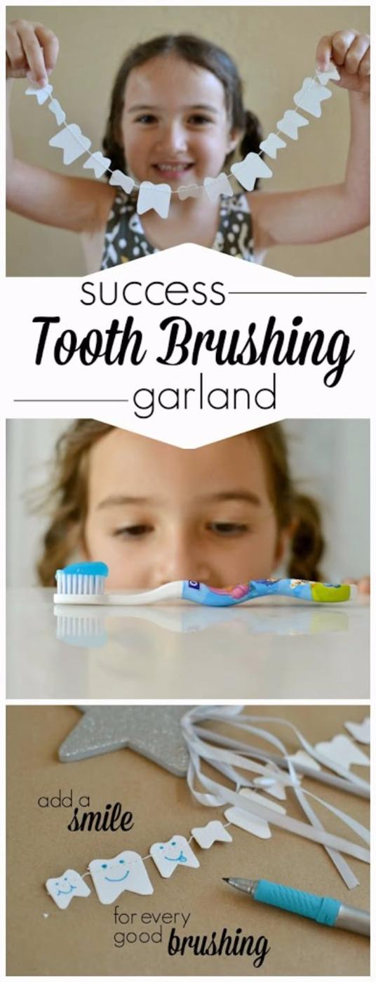 DIY Tooth Brushing Success Garland, no special tools needed to pull this together and the fix worth remembering