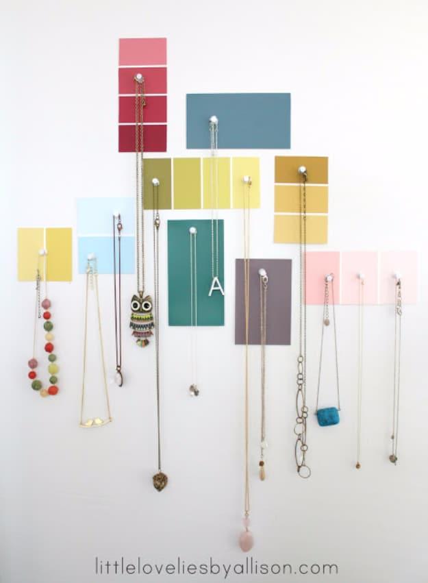 Paint Chip Jewelry Display, quick to put together in one afternoon and a fix that outlasts most store bought options