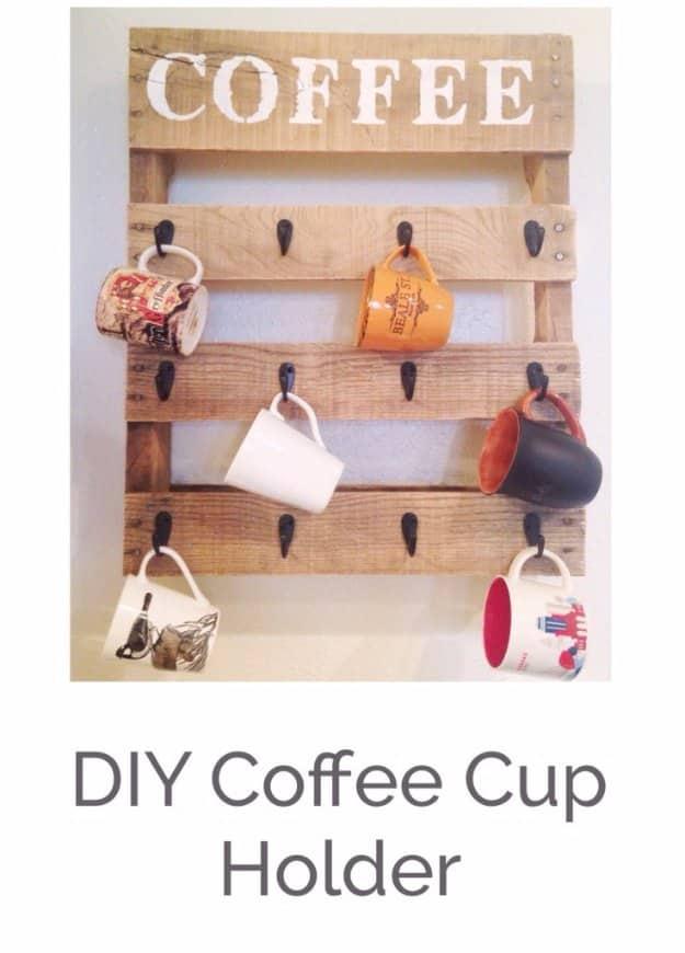 DIY Pallet Coffee Cup Rack, a handmade touch that makes a kitchen feel more like home and a favorite pick from this roundup