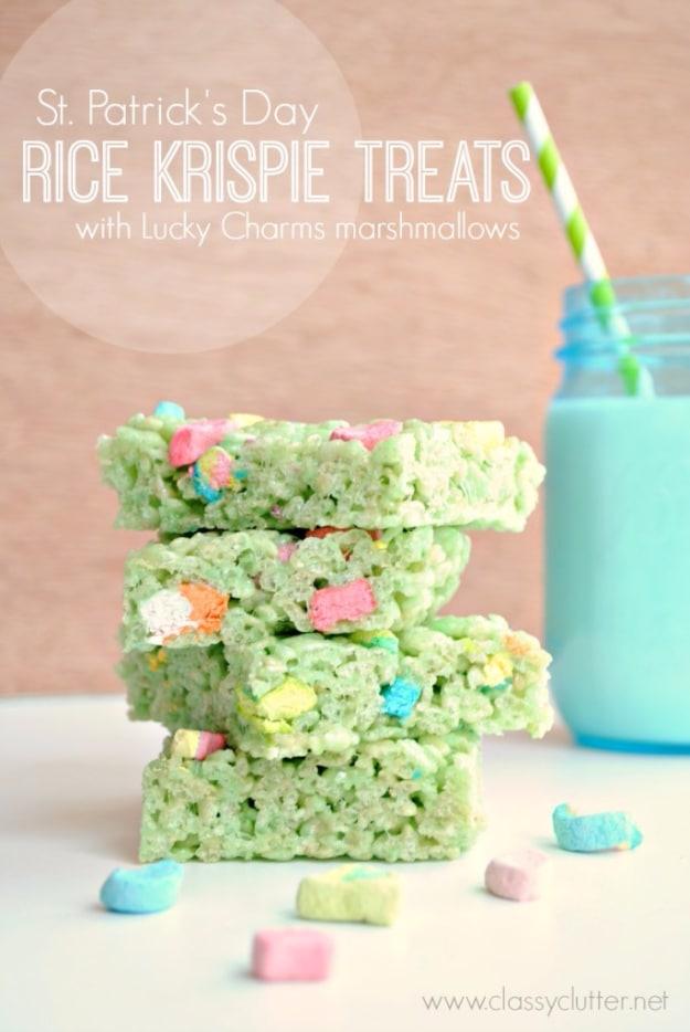 DIY St Patricks Day Ideas - Rice Krispie Treats - Food and Best Recipes, Decorations and Home Decor, Party Ideas - Cupcakes, Drinks, Festive St Patrick Day Parties With these Easy,
