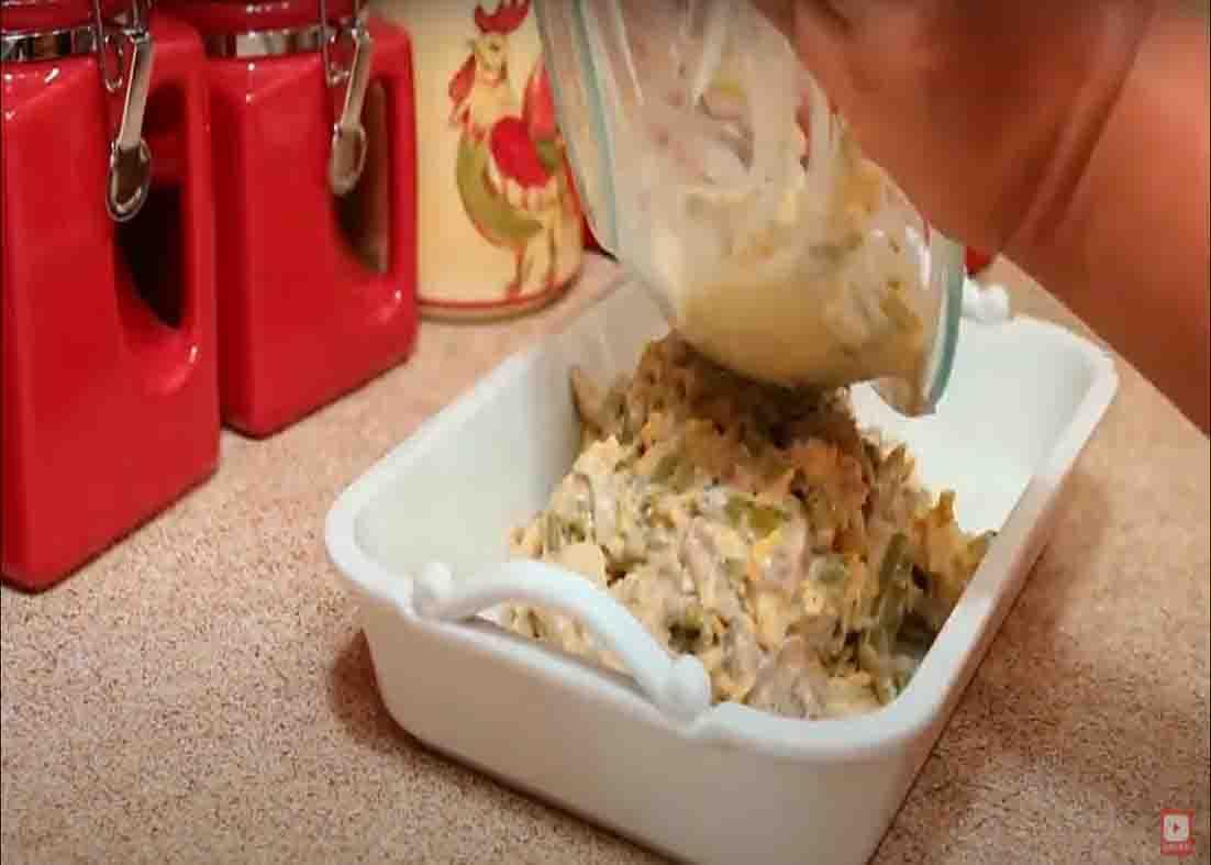 Pouring the veggie mixture to the casserole dish
