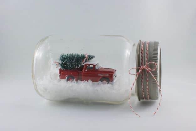 DIY Snow Globe Ideas - Vintage Jar Snow Globe - Easy Ideas To Make Snow Globes With Kids - Mason Jar, Picture, Ornament, Waterless Christmas Crafts - Cheap DYI Holiday Gift Ideas