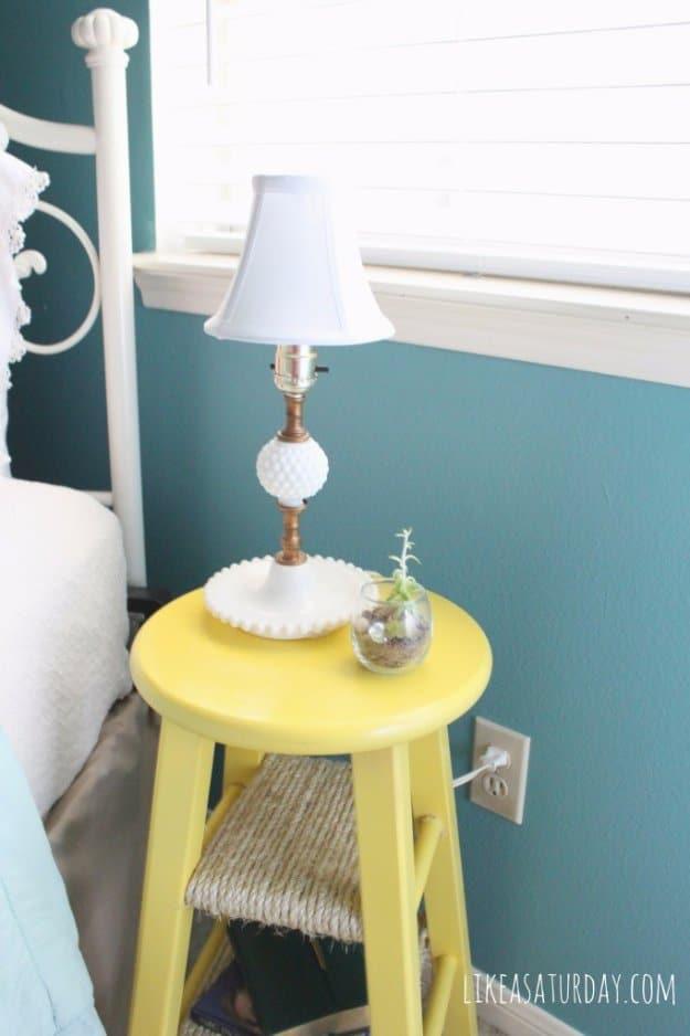Bar Stool Turned Side Table, easy enough for a beginner to follow and a sweet little detail guests always notice