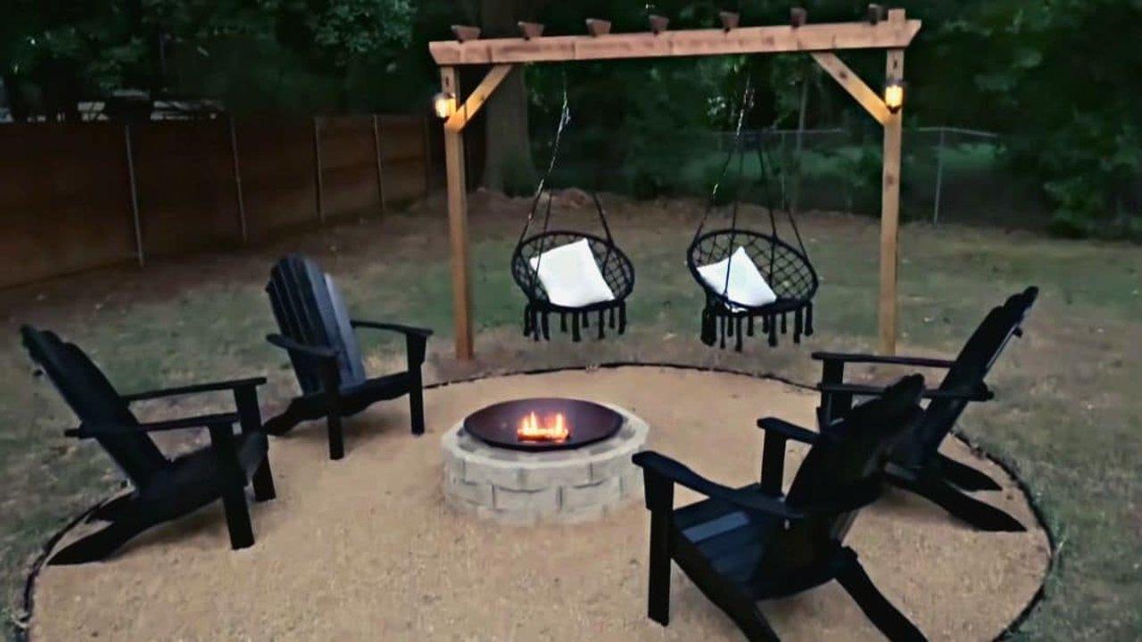 How To Build A DIY Firepit With Hanging Chairs