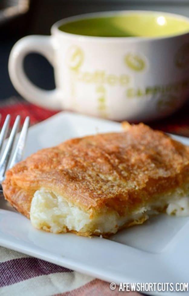 Simple cream cheese squares with a cinnamon sugar top, cut into bars, an easy crescent roll dessert idea