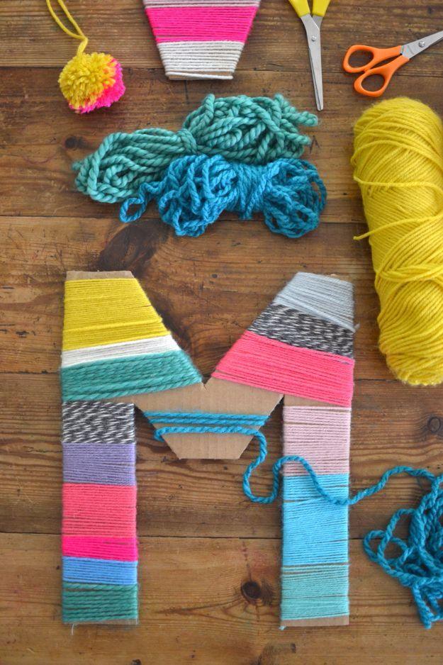 Yarn Wrapped Cardboard Letters, a simple craft using basic supplies on hand and a fun way to try a new fiber craft
