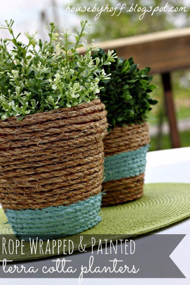 Rope Wrapped Painted Terra Cotta, simple enough for a first weekend project and a fix that outlasts most store bought options