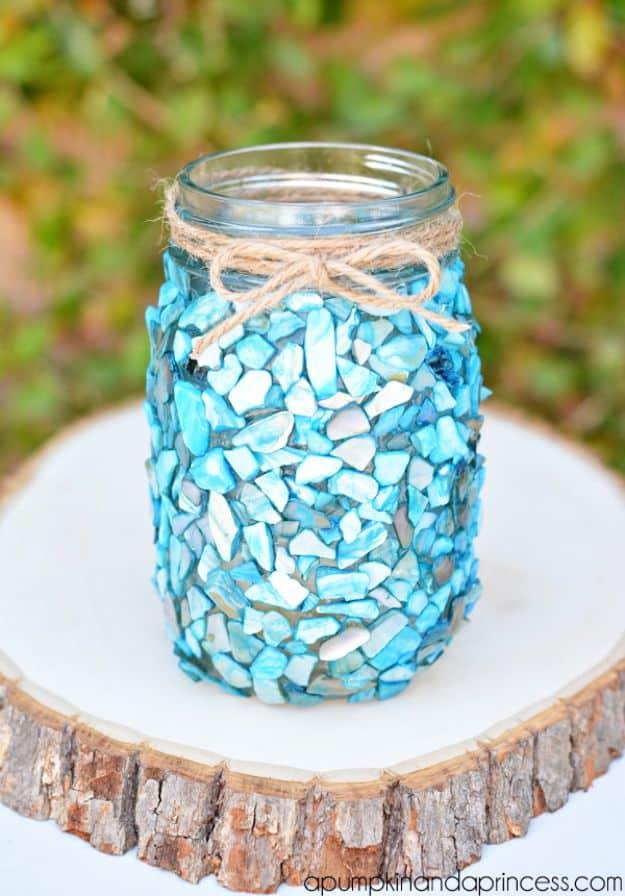 Beach Inspired Mason Jar Centerpiece, an affordable way to fill a reception table with style and quick to put together
