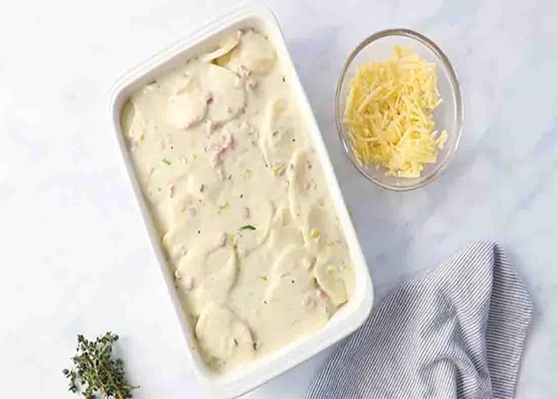 Assembling the potato bake casserole