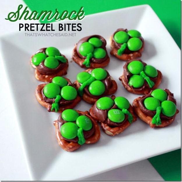 DIY St Patricks Day Ideas - Shamrock Pretzel Bites - Food and Best Recipes, Decorations and Home Decor, Party Ideas - Cupcakes, Drinks, Festive St Patrick Day Parties With these Ea