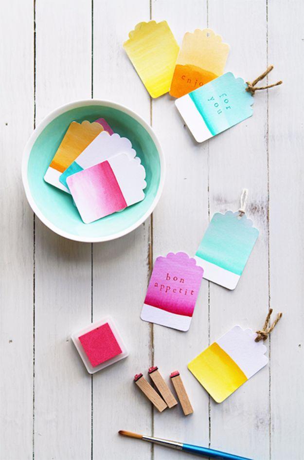 Watercolor Gradient Gift Tags, a handmade wrapping accent, cheap enough to make a matching set for the family