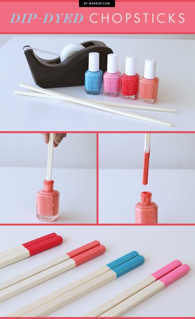 DIY Nail Polish Crafts - Dip Dyed Chospsticks - Easy and Cheap Craft Ideas for Girls, Teens, Tweens and Adults | Fun and Cool DIY Projects You Can Make With Fingernail Polish - Do