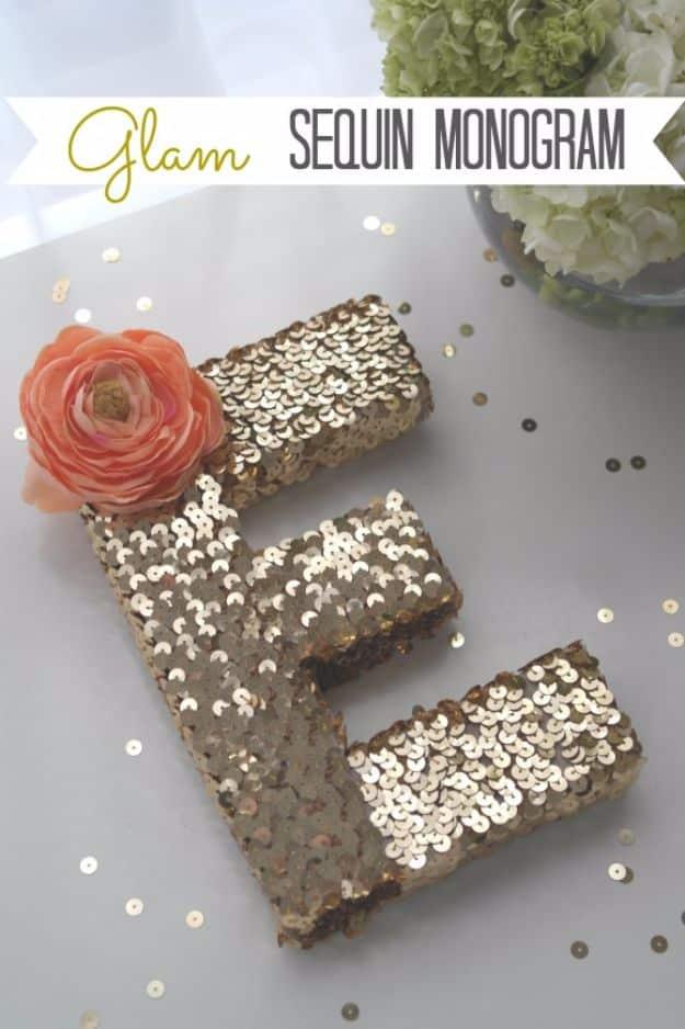 Sequin Monogram Letter DIY, a farmhouse decor accent, low key enough for a solo evening in and a showpiece guests linger over