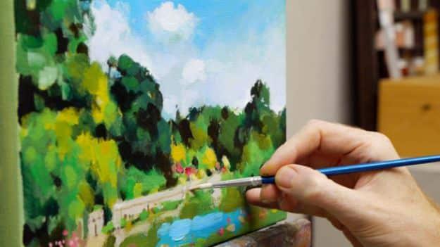 Acrylic Painting Tutorials and Techniques - How To Paint Green Summer Trees With Acrylics - How To Paint With Acrylic Paint- DIY Acrylic Painting Ideas on Canvas - Make Flowers, Oc