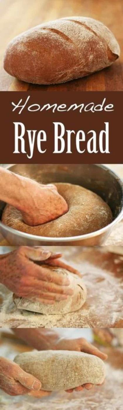 Homemade light rye bread with caraway seeds and a hearty dark crust, sliced thickly on a wooden board