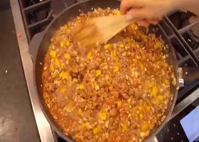 Making the filling for the zucchini boats