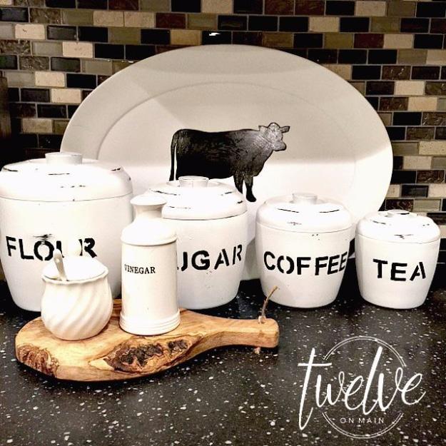 Stylish Farmhouse Canisters, easy to customize with paint or stain already on hand and warmth that a bare corner was missing