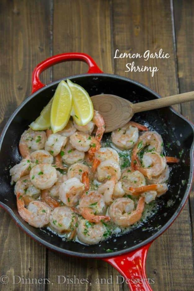 Lemon garlic shrimp sauteed in butter and garlic and finished with a squeeze of fresh lemon juice in one pan