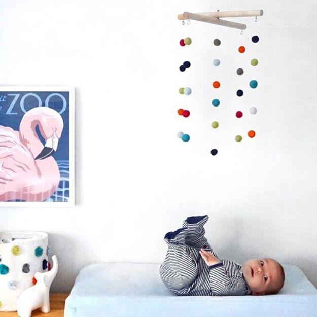 Felt Ball Nursery Mobile, an easy DIY project for a baby boy nursery and a charming handmade touch for the nursery