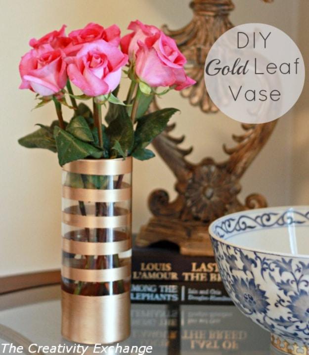DIY Gold Leaf Vase, a budget craft idea, breezy enough in steps to manage solo and a texture nothing mass produced can match