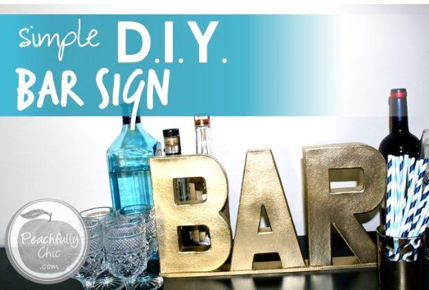 Simple DIY Bar Sign, budget friendly using stuff already sitting in a bin and a detail guests always ask about