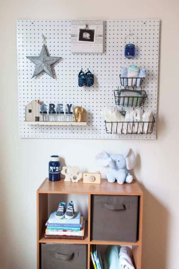 DIY Nursery Peg Board, a budget friendly way to decorate a little one's room and a simple weekend project before baby arrives