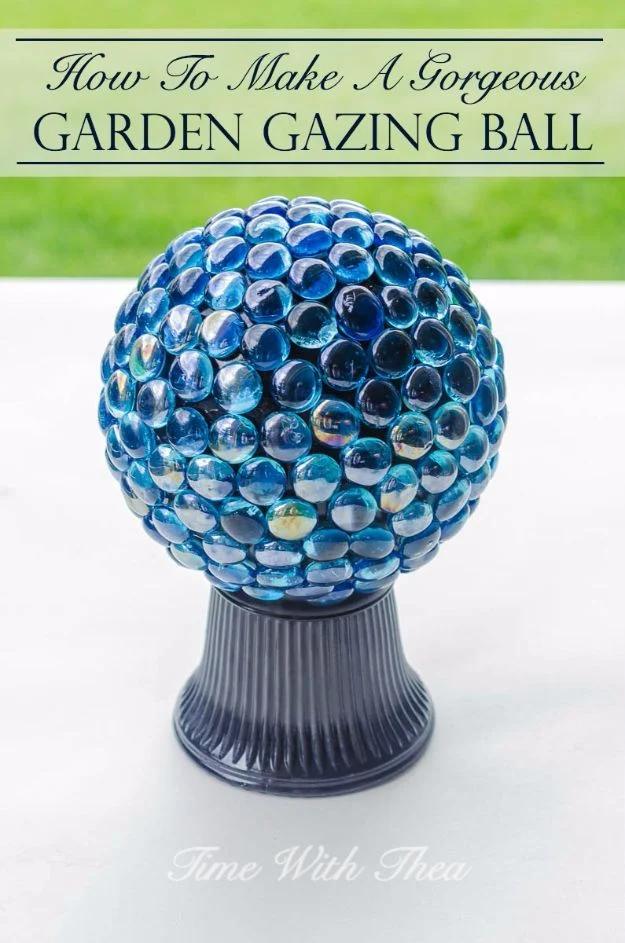 DIY bead gazing ball built for the garden, a colorful reflective accent that catches the light outside all day