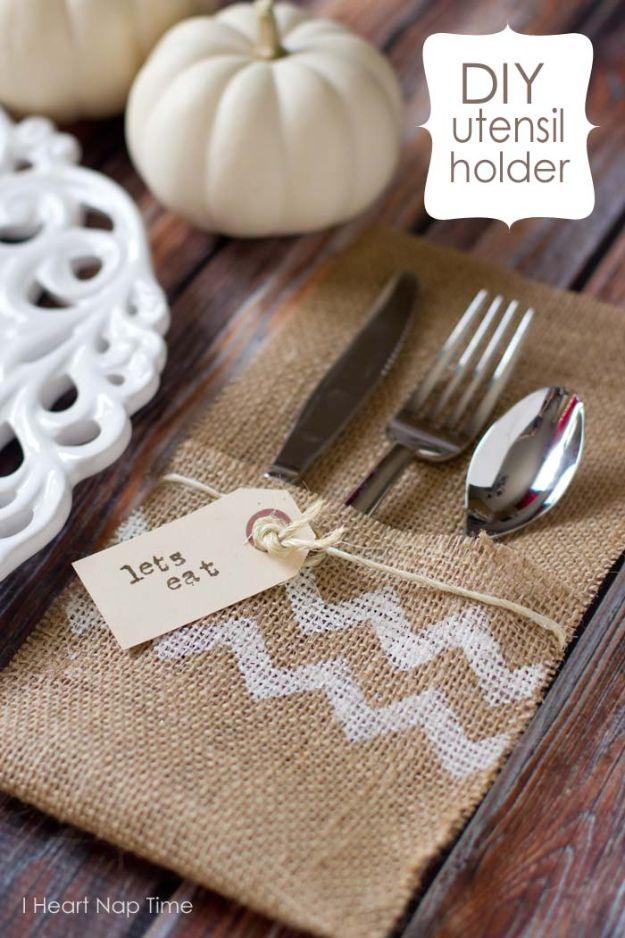 DIY Burlap Utensil Holder, a pretty no sew home decor idea worth making this weekend and a favorite pick from this roundup