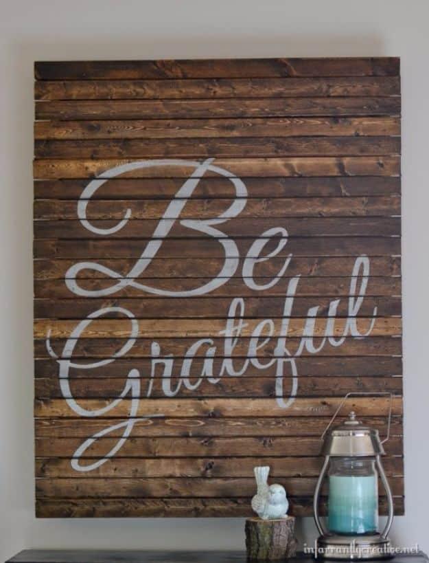 Be Grateful Pallet Art, forgiving enough for a first attempt and a nice way to make a plain corner feel finished