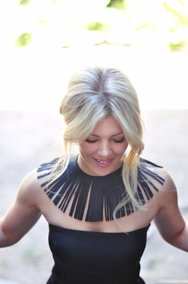 Leather Fringe Collar Necklace DIY, friendly for a first time sewing project and a look that works for more than one season