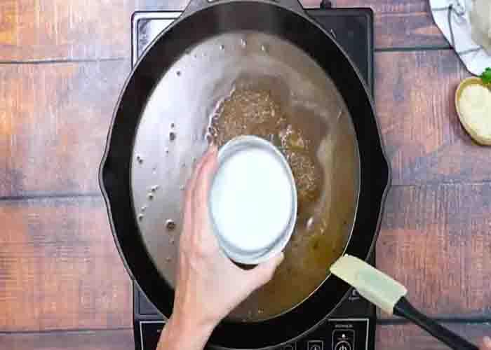 Making the gravy for the crockpot salisbury steak