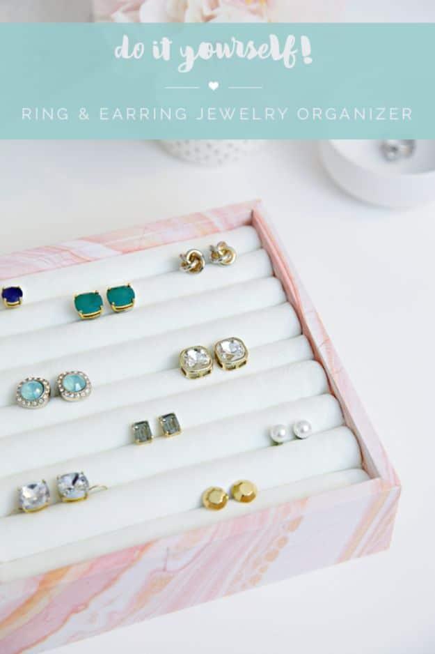 DIY Ring & Earring Jewelry Storage, quick to set up on a rainy afternoon and a finishing touch that ties the room together