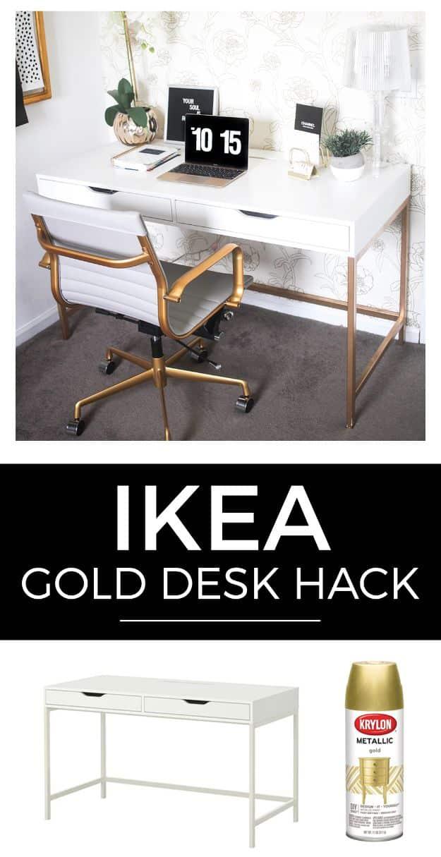 IKEA Hacks For The Bedroom - IKEA Gold Desk Hack - Best IKEA Furniture Hack Ideas for Bed, Storage, Nightstand, Closet System and Storage, Dresser, Vanity, Wall Art and Kids Rooms