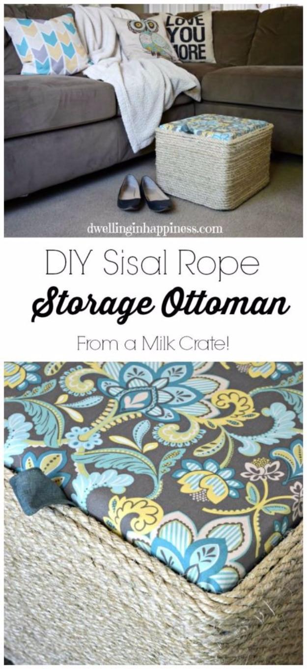 DIY Sisal Rope Ottoman From Milk Crate, a budget friendly way to update a room and worth trying before buying something new