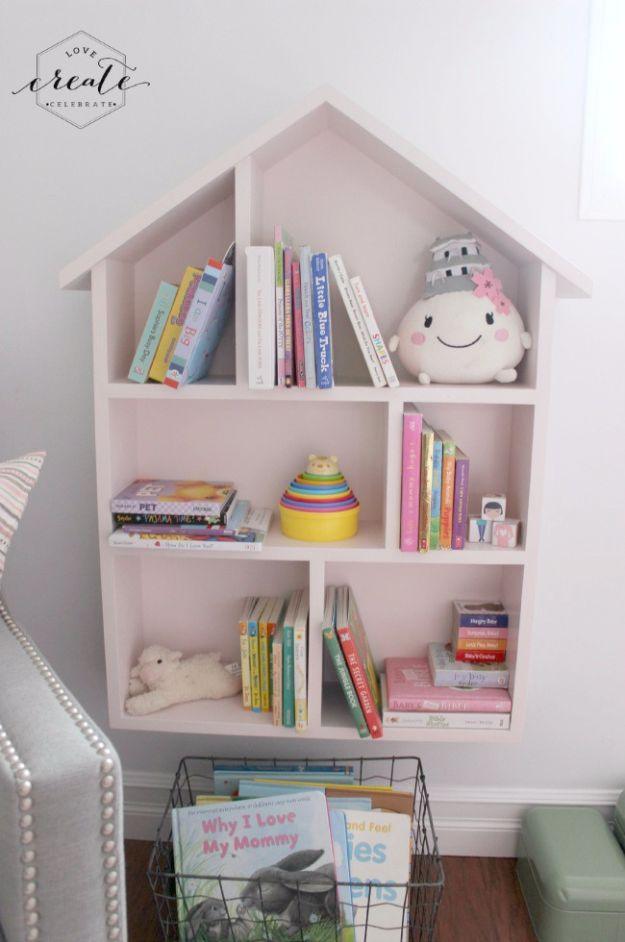 DIY Playroom Ideas and Furniture - House Bookshelf - Easy Play Room Storage, Furniture Ideas for Kids, Playtime Rugs and Activity Mats, Shelving, Toy Boxes and Wall Art - Cute DIY
