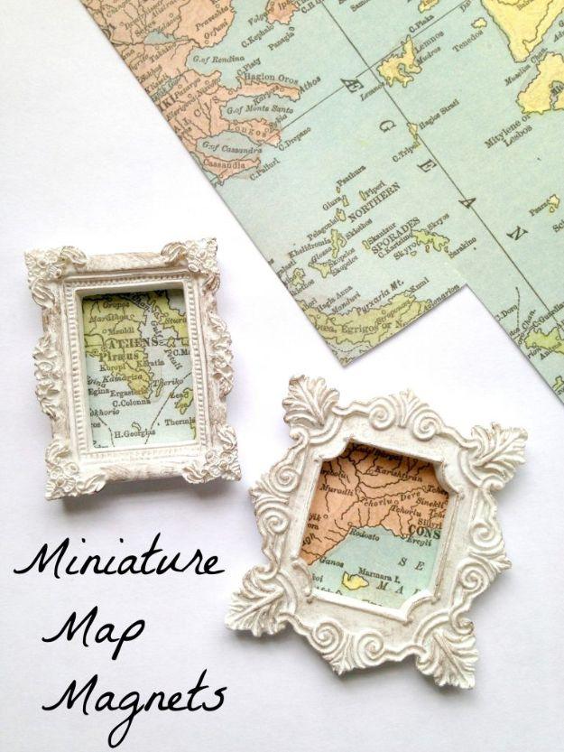 Miniature Map Magnets, gentle on the budget and the clock alike and something that photographs beautifully in natural light