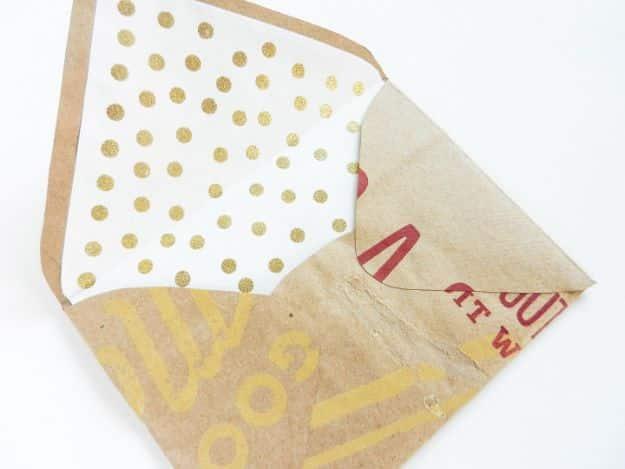 DIY Envelope Liners with Gold Polka Dots, easy to scale up for a whole batch and a detail guests always ask about