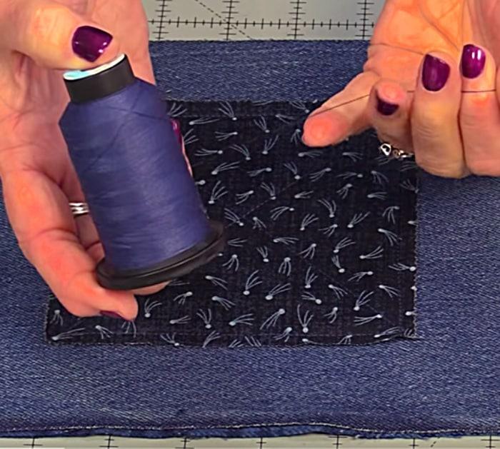 Learn to make an Upcycled Recycled Denim Quilt from old jeans and a cotton flannel sheet