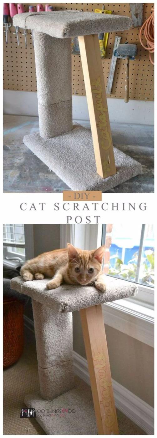 DIY Ideas With Carpet Scraps - DIY Cat Scratching Post - Cool Crafts To Make With Old Carpet Remnants - Cheap Do It Yourself Gifts and Home Decor on A Budget - Creative But Cheap I