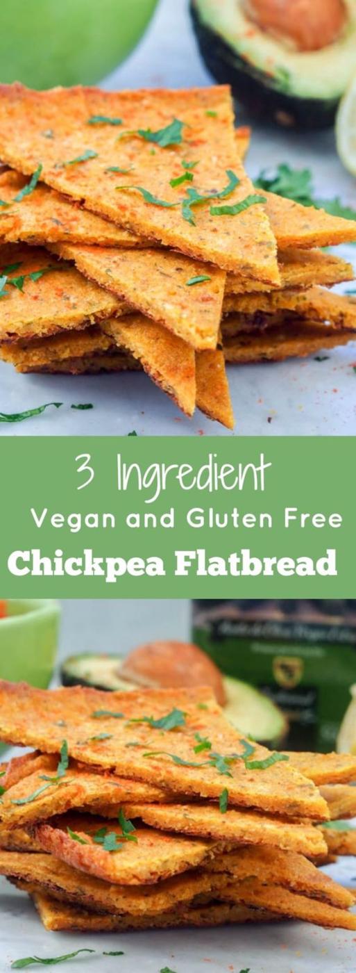 Golden chickpea flatbread cut into triangles with herbs, a vegan and gluten free 3 ingredient recipe